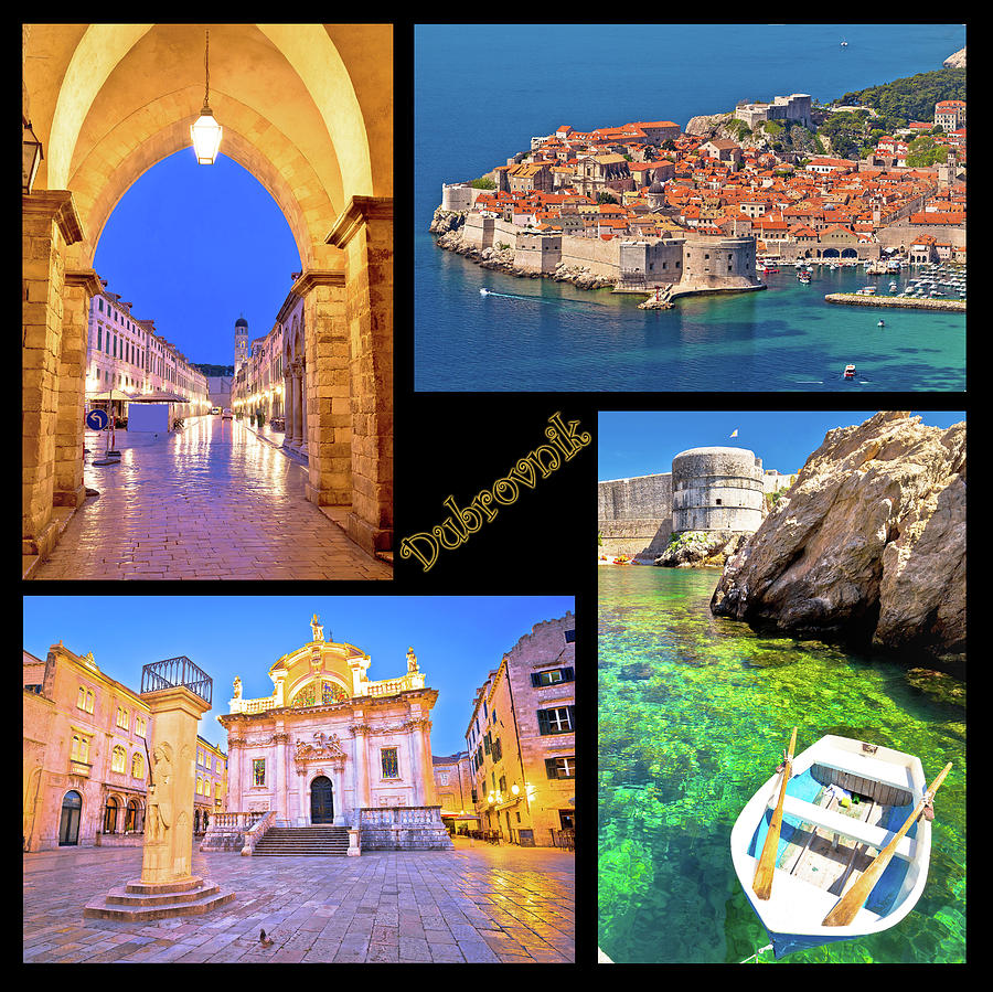 Dubrovnik postcard collage landmarks with label Photograph by Brch Photography