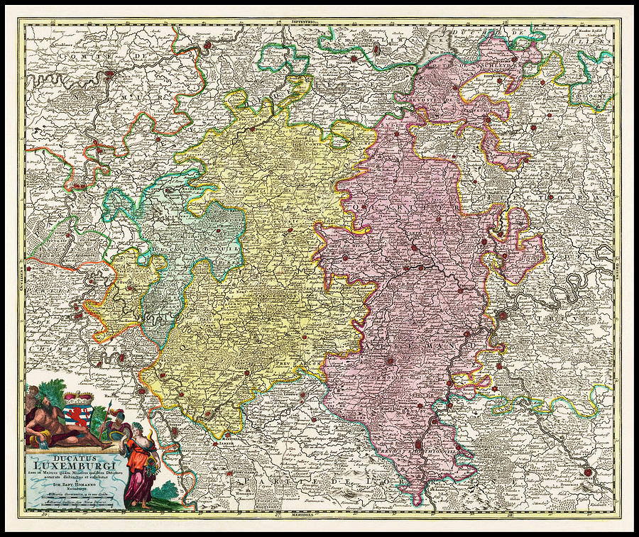 Vintage Photograph - Duchy of Luxembourg Vintage Historical Map 1724 by Carol Japp