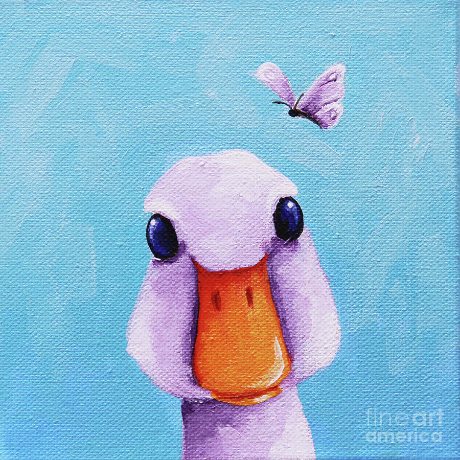 Duck and Butterfly Painting by Lucia Stewart