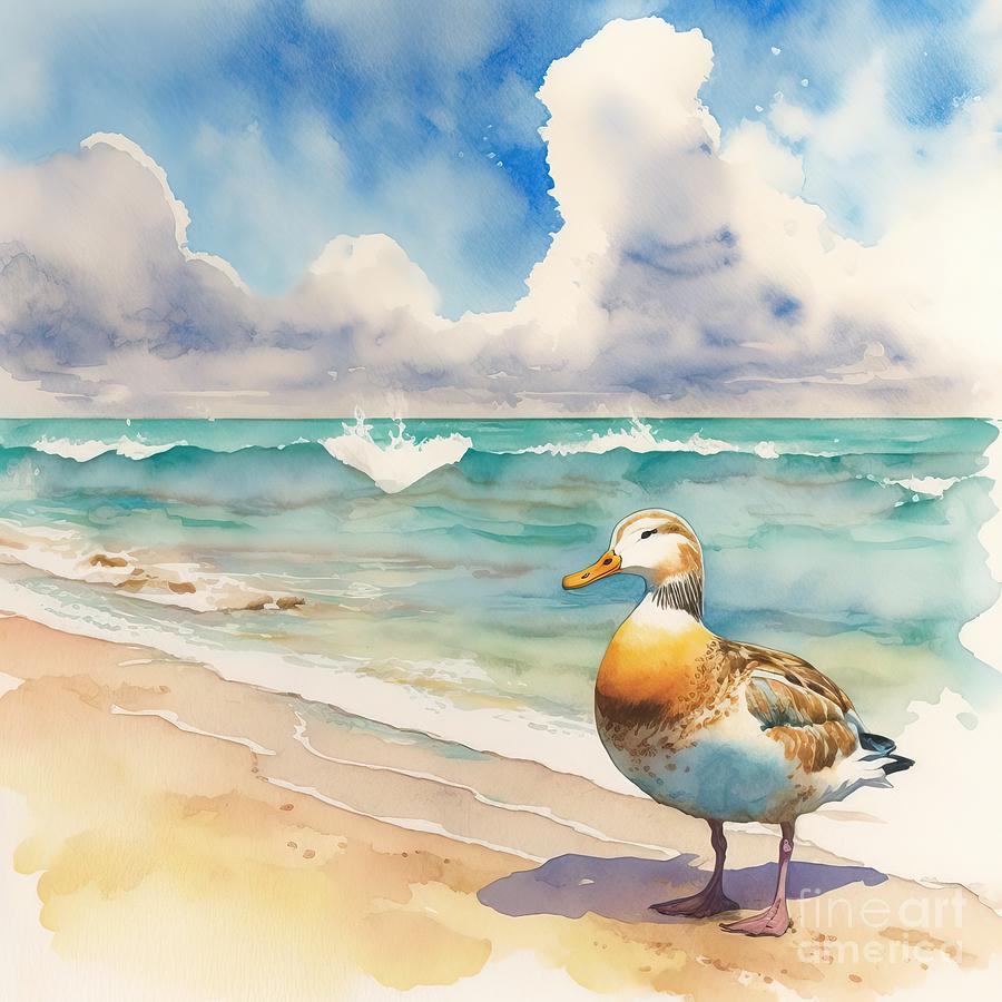 Fantasy Painting - Duck At Beach by N Akkash