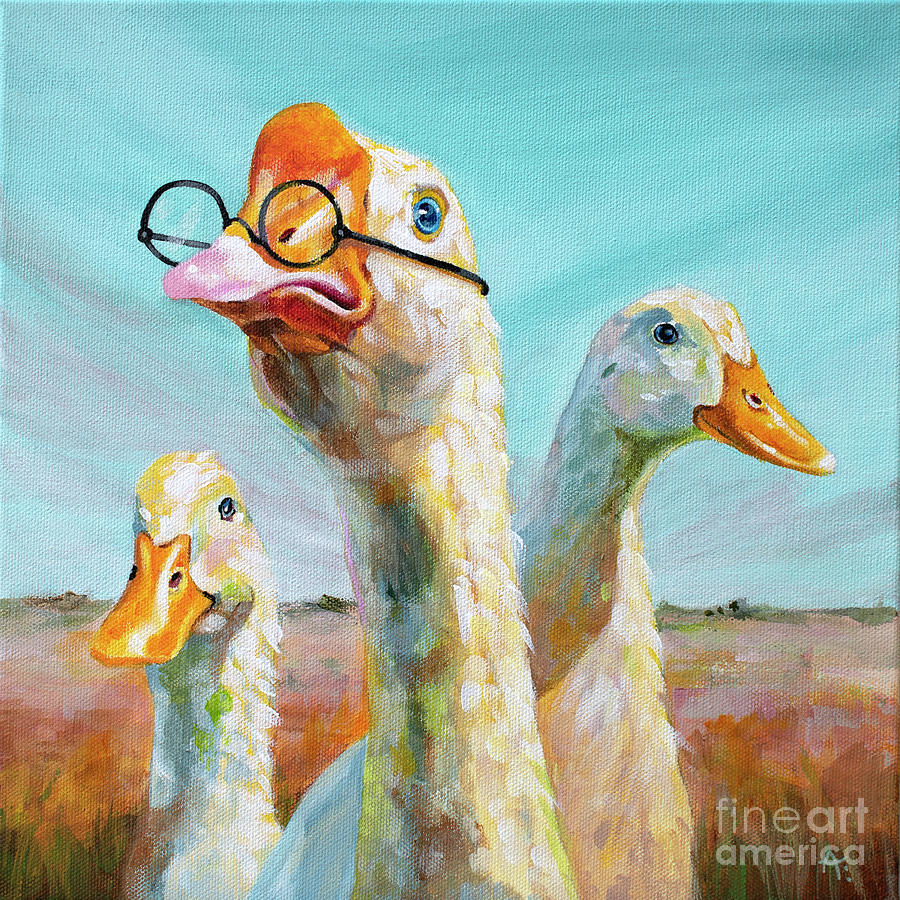 Duck Duck GOOSE - painting Painting by Annie Troe