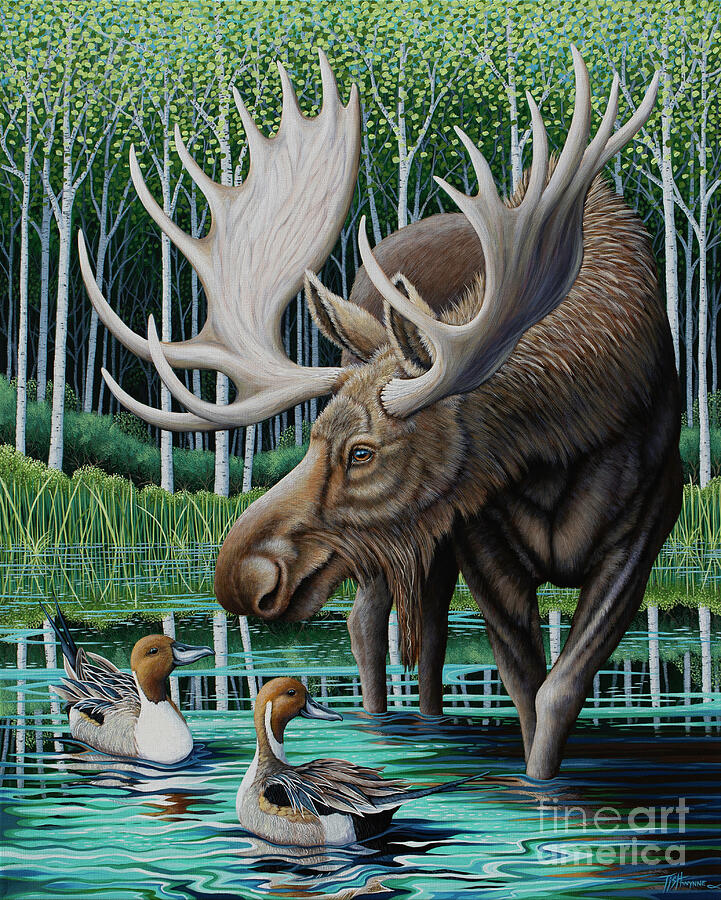 Duck Duck Moose Painting by Tish Wynne