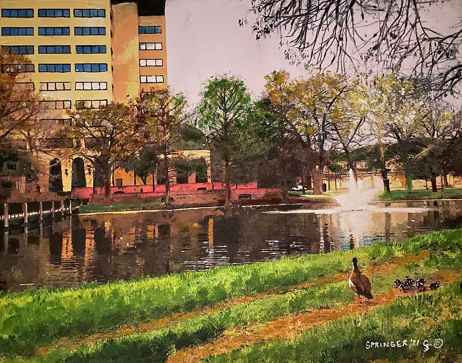 Duck Family at Texas State University Painting by Gary Springer