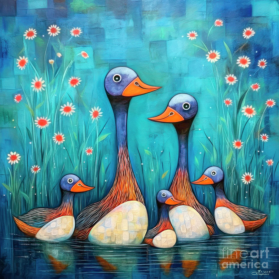 Duck Family Digital Art by Jutta Maria Pusl