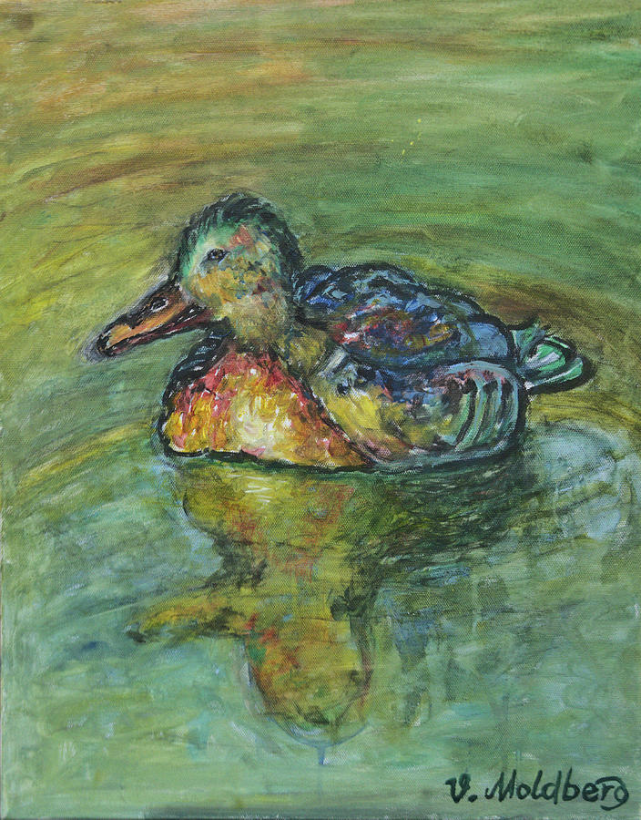 Duck Painting - Duck in Lake by Vibeke Moldberg