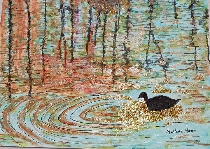 Duck Pond Painting by Marlene Moore
