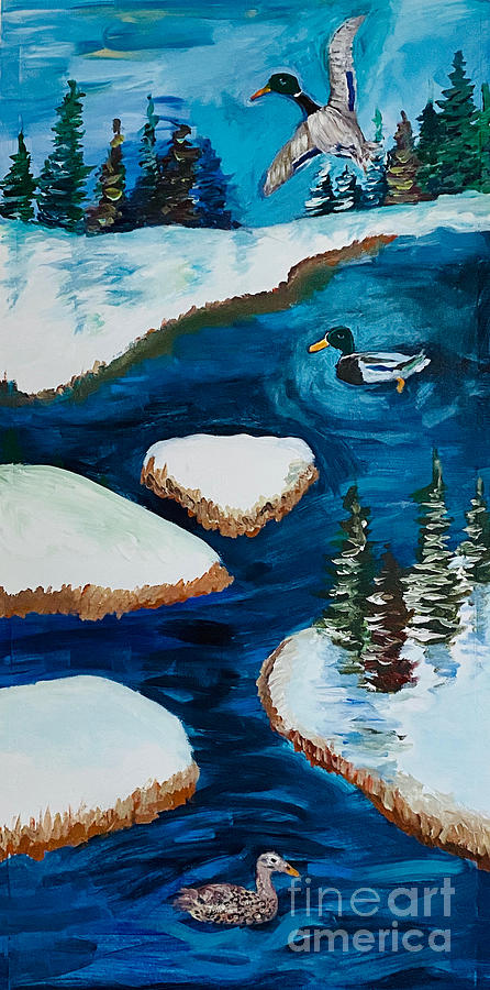 Duck Winter Painting Painting by Judy Dimentberg