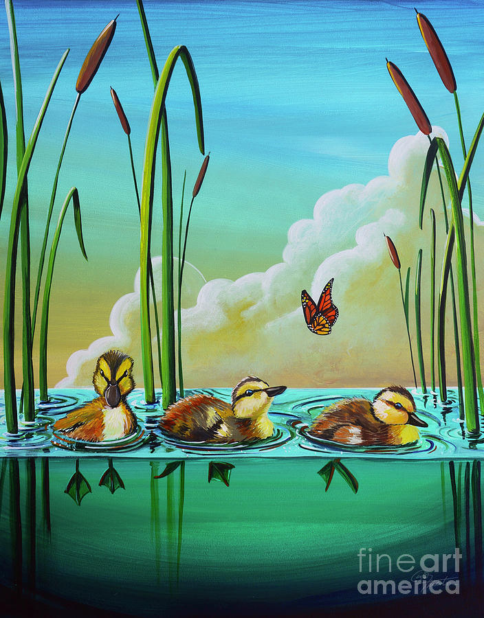 Ducklings Painting by Cindy Thornton