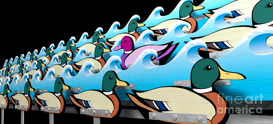Bird Digital Art - Ducks Carnival Shooting Alley Against The Flow by Allan Swart