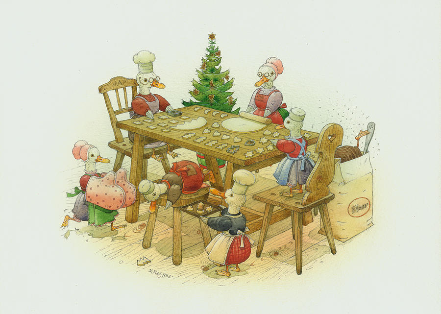 Christmas Painting - Ducks Christmas by Kestutis Kasparavicius