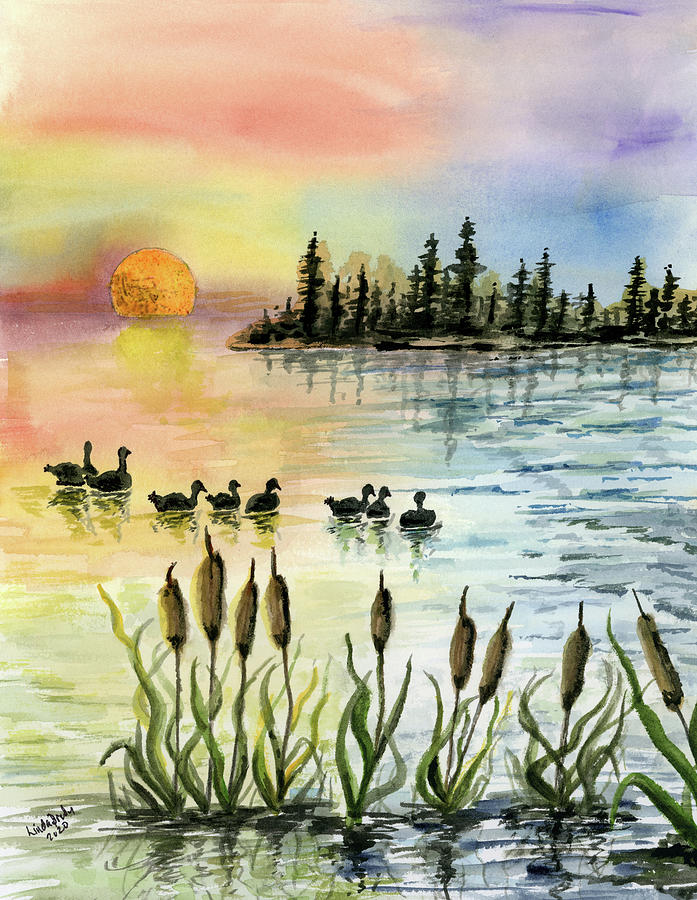 Ducks in the Wetland Painting by Linda Brody