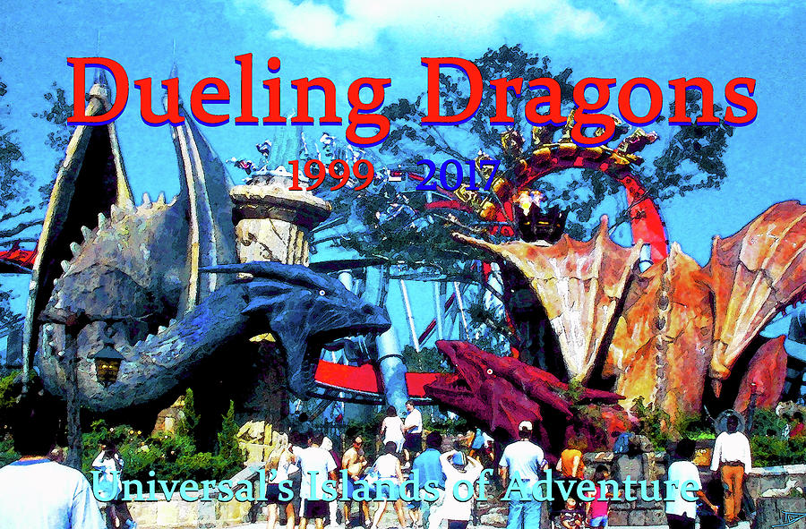 Dueling Dragons coaster poster art  Mixed Media by David Lee Thompson