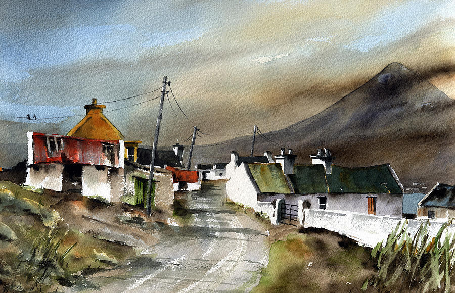 Dugort Village, Achill, Mayo Painting by Val Byrne