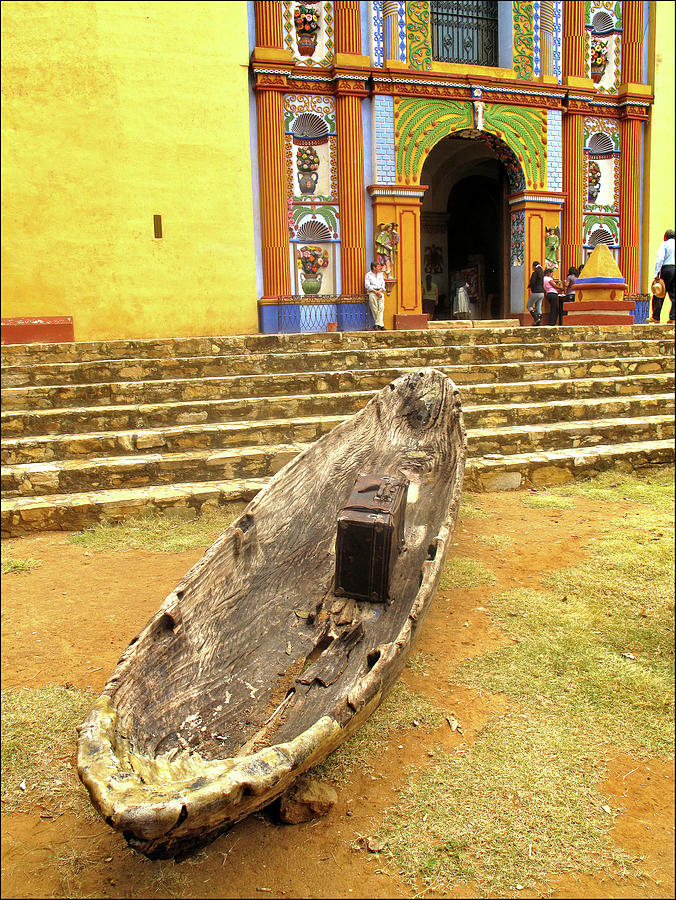 Dugout Canoe and Suitcase in front of Church at Zegache Photograph by Lorena Cassady