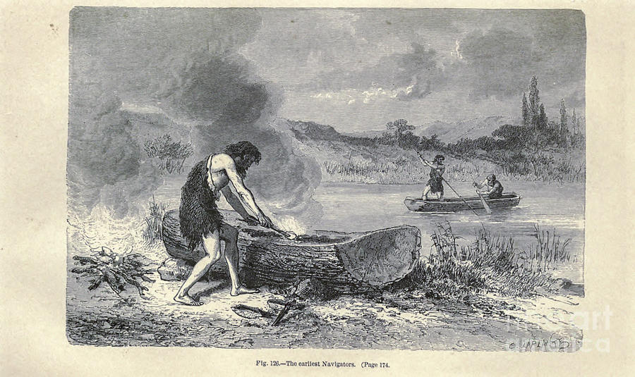 Dugout canoe Primitive Man 1870 s1 Photograph by Historic illustrations