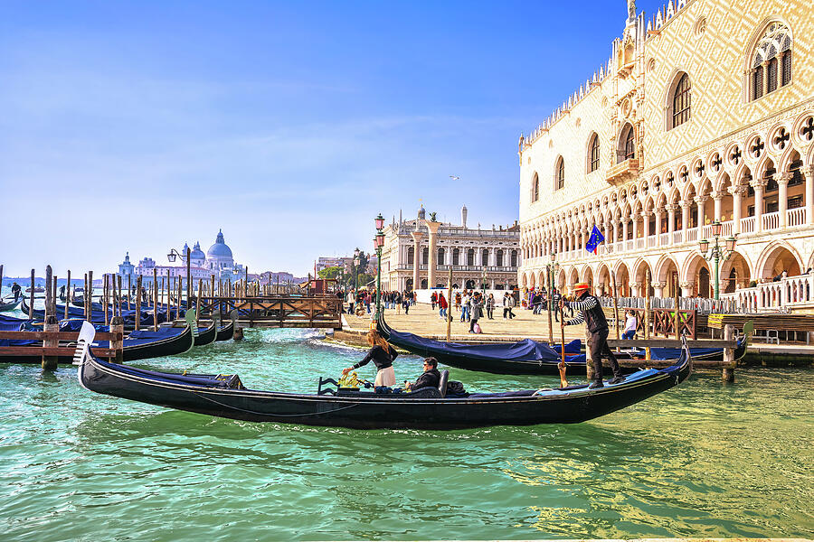 Duke palace waterfront in Venice gondolas on Valentines day view Photograph by Brch Photography