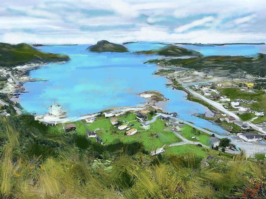 Dukers Fox Harbour From Up Above Painting by Desmond Raymond
