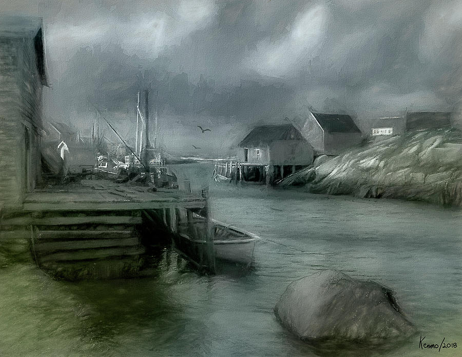 Dull Fall Day in Peggys Cove Digital Art by Ken Morris