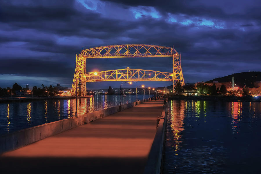 Duluth Aerial Lift Bridge at Night Photograph by Susan Rissi Tregoning