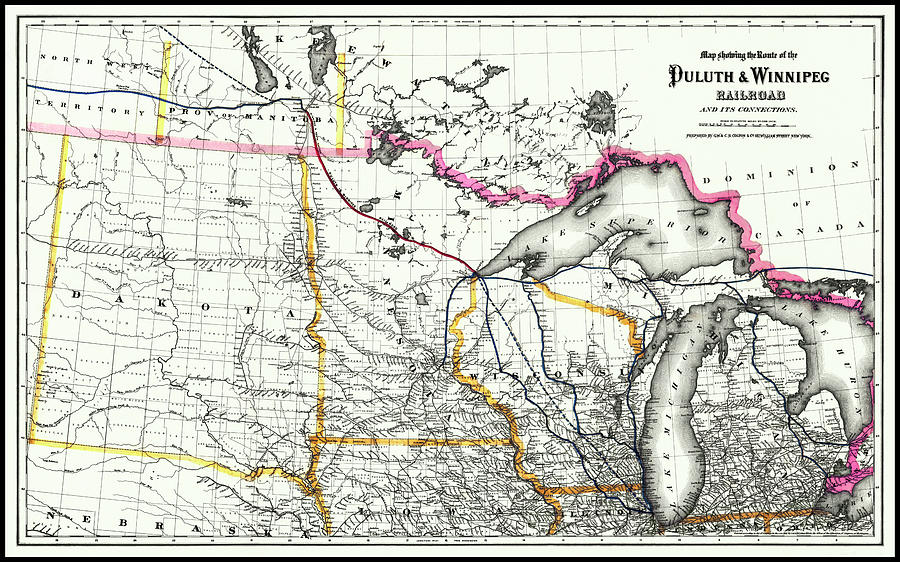 Duluth and Winnipeg Railroad Vintage Map 1881 Photograph by Carol Japp