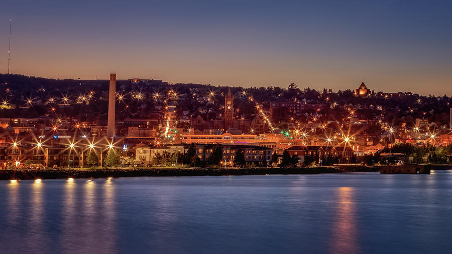Duluth Minnesota at Night Photograph by Susan Rissi Tregoning