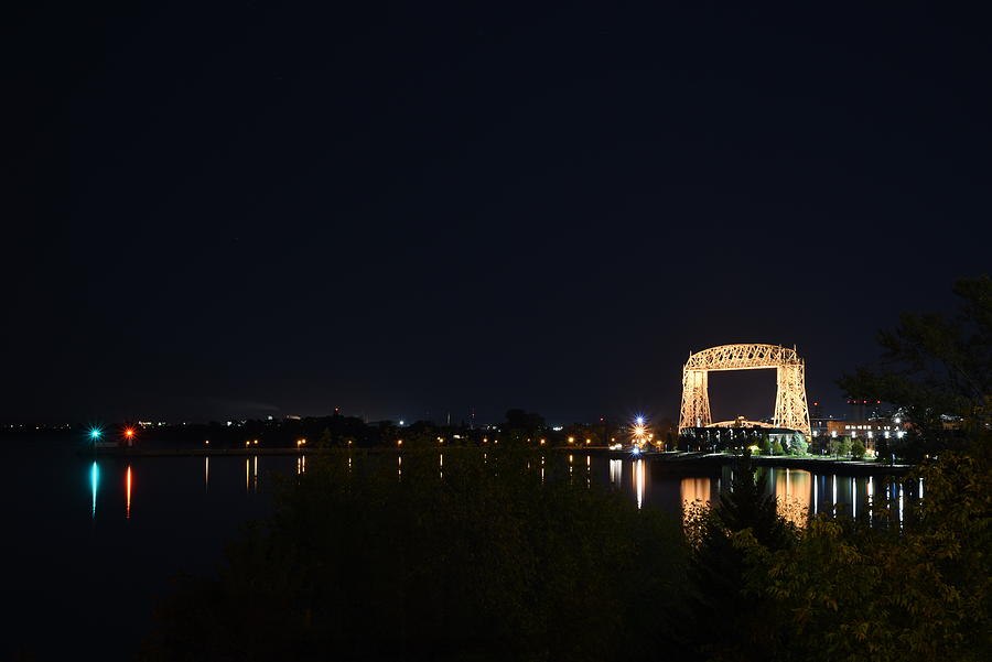 Duluth Port Entry And Aerial Lift Bridge - Lighting The Way At Night ...