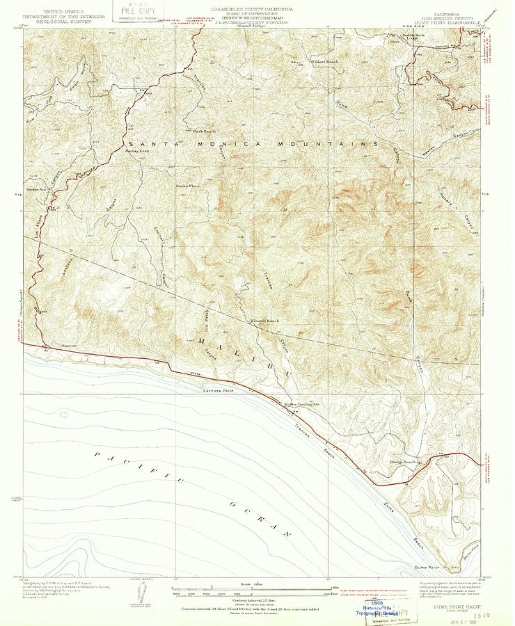 Dume Point CA from 1932 Vintage Map High Quality Mixed Media by Vintage ...