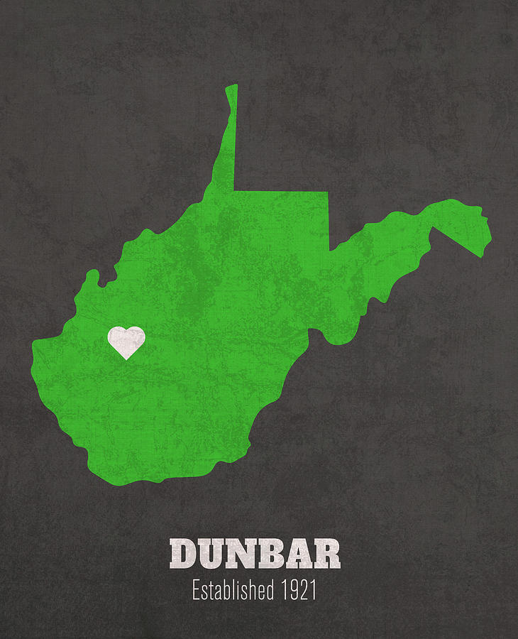 Dunbar West Virginia City Map Founded 1921 Marshall University Color Palette Mixed Media by