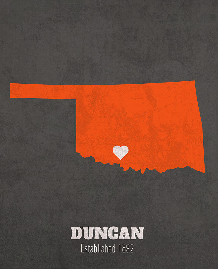 Duncan Oklahoma City Map Founded 1892 Oklahoma State University Color