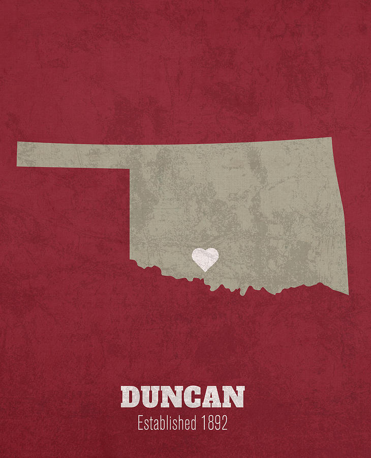 Duncan Oklahoma City Map Founded 1892 University of Oklahoma Color ...