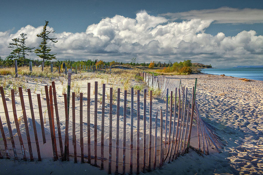 Dune Fence on the Beach at Glen Arbor Michigan Photograph by Randall Nyhof