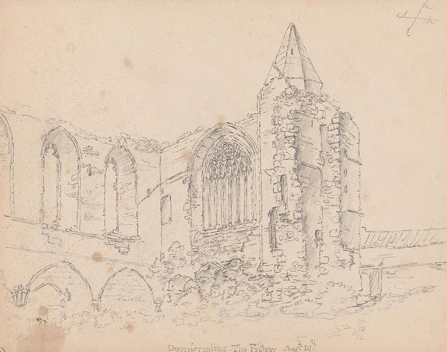 Sketch Painting - Dunfermline The Ruined Refectory  by James Moore English