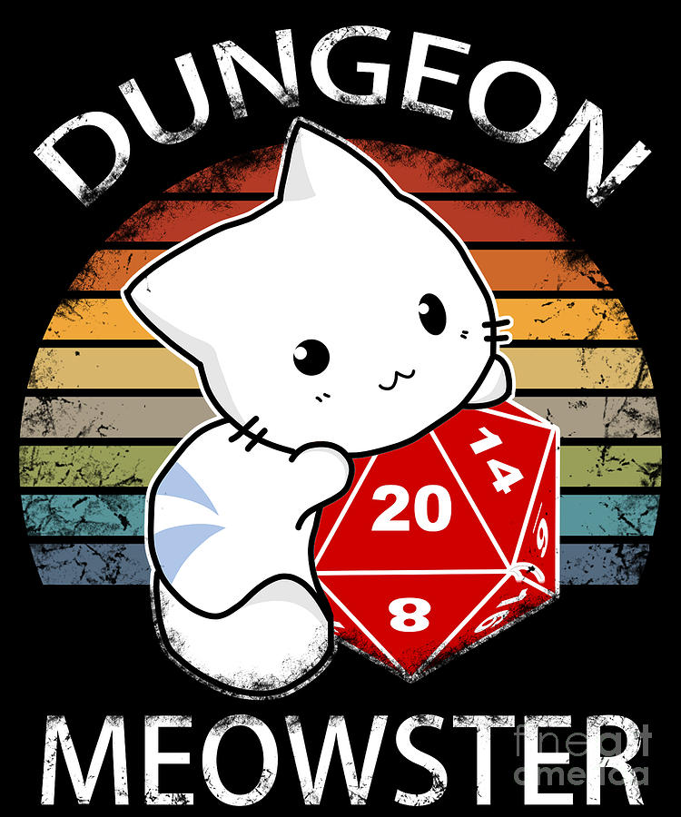 16x16 Multicolor BCC Tabletop Gaming Shirts & Role Play Game Gifts Dungeon Meowster Nerdy D20 Dice Nerd Kitten Cat RPG Gamer Throw Pillow