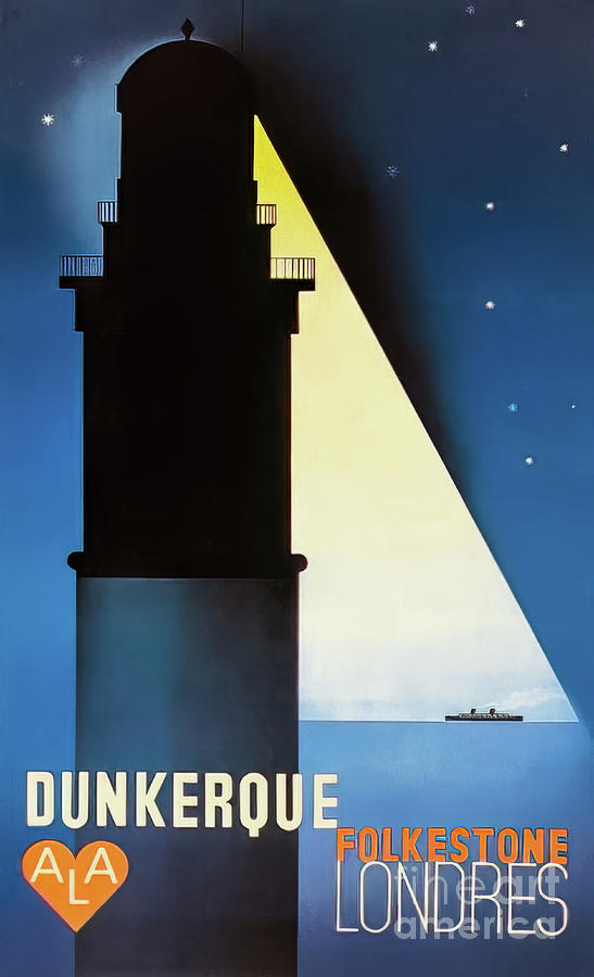 Dunkirk Folkestone Ferry Art Deco Poster 1932 Drawing by M G Whittingham