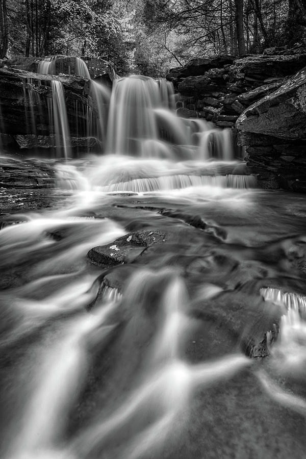 Black And White Photograph - Dunloup Creek Falls Black and White by Rick Berk