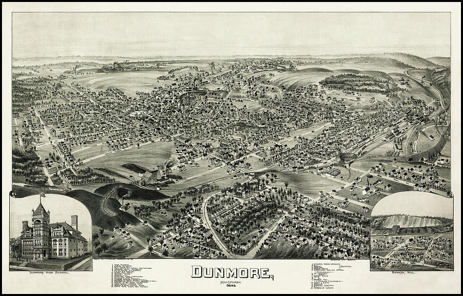 Pennsylvania Map Photograph - Dunmore Pennsylvania Vintage Map Birds Eye View 1892 by Carol Japp