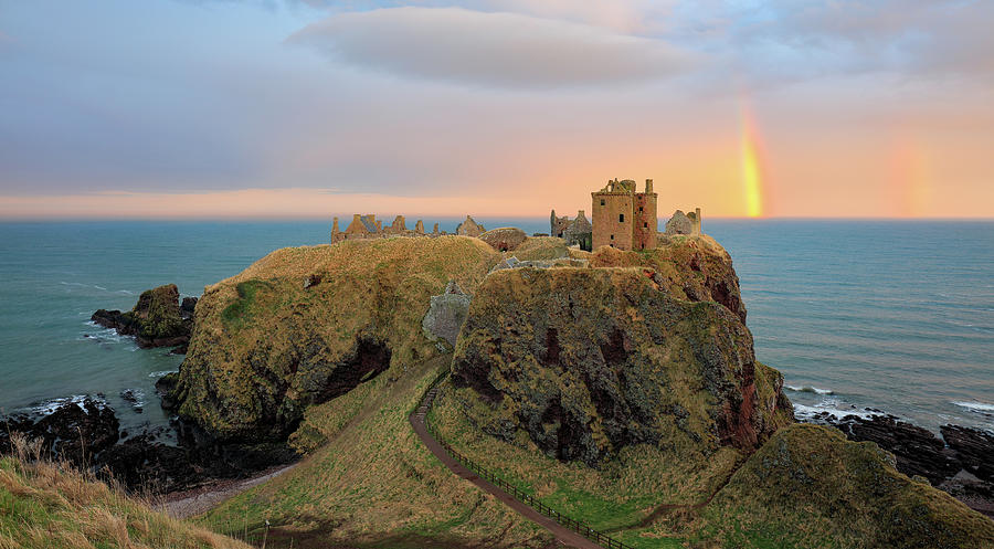 Dunnottar Castle Sunset Rainbow Photograph by Grant Glendinning