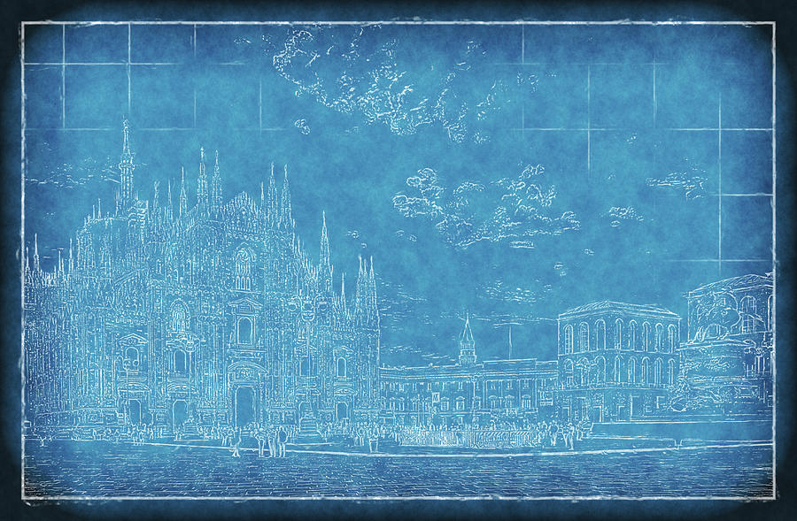 Duomo Blueprint Digital Art by Richard Downs