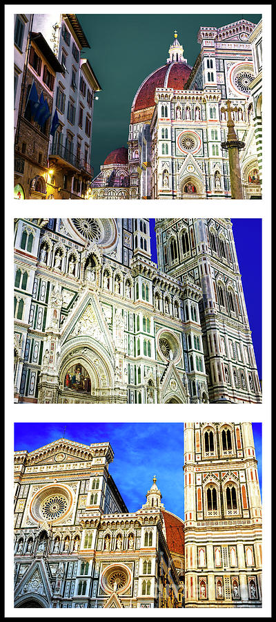 Duomo di Firenze at Night Triptych Photograph by John Rizzuto
