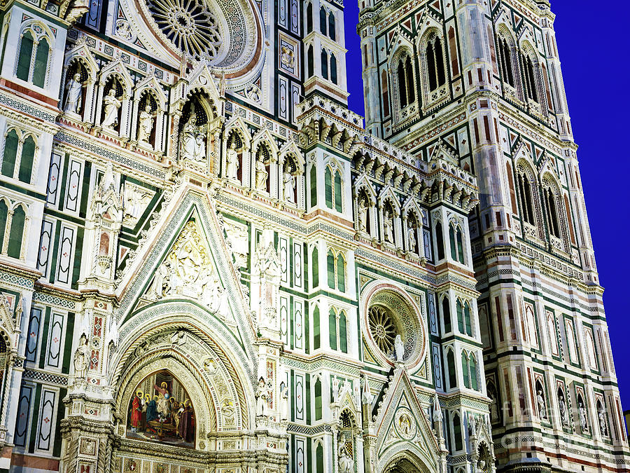 Duomo di Firenze Main Portal at Night Photograph by John Rizzuto