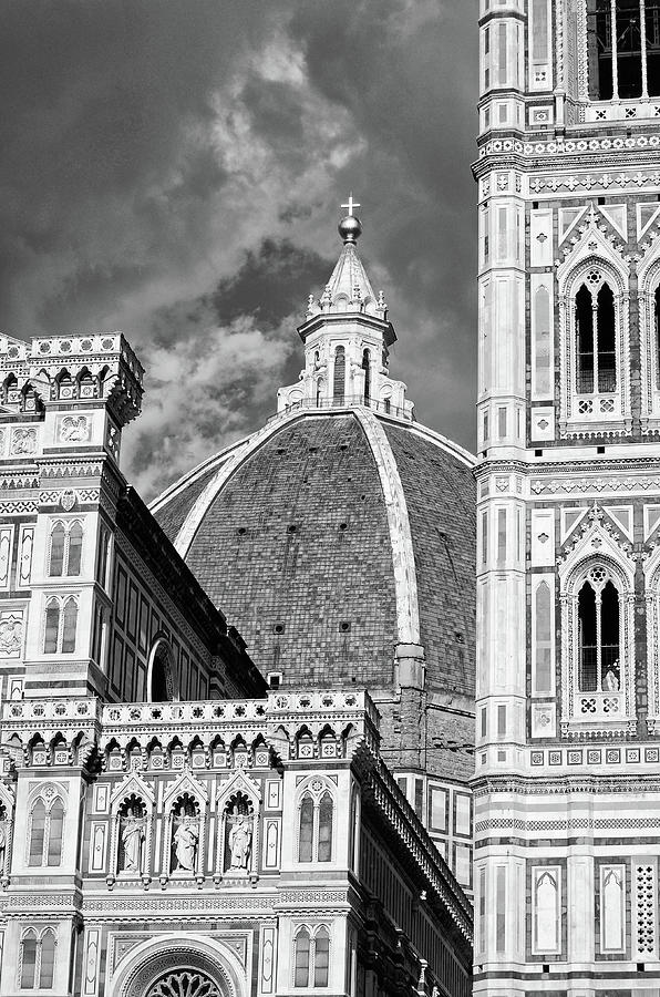 Duomo Dome View Florence Italy Black and White Photograph by Shawn OBrien
