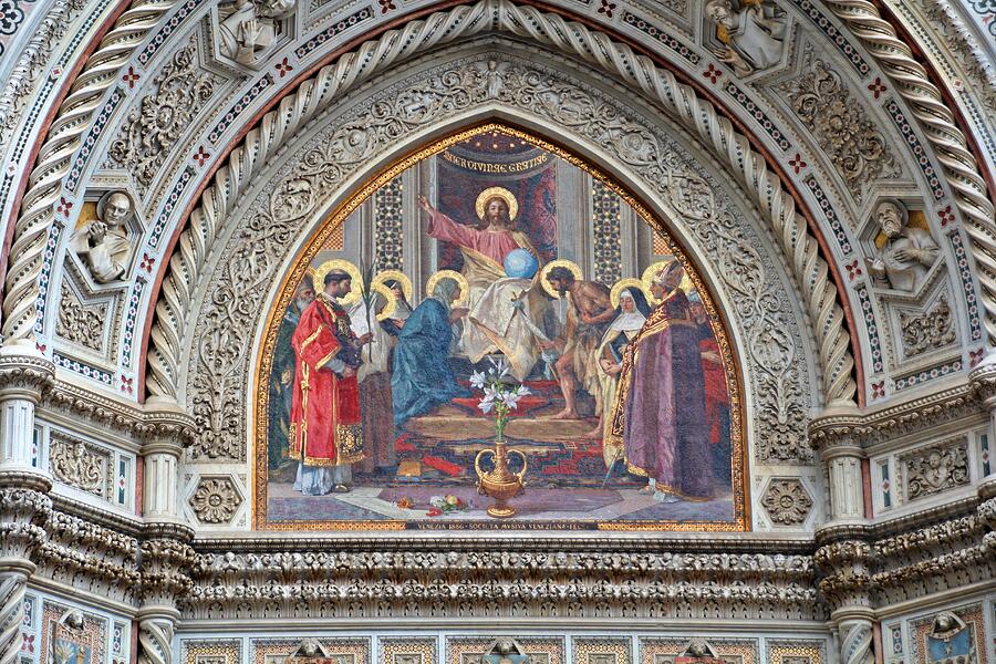 Jesus Christ Photograph - Duomo Exterior Mosaic of Christ Enthroned by Marlin and Laura Hum