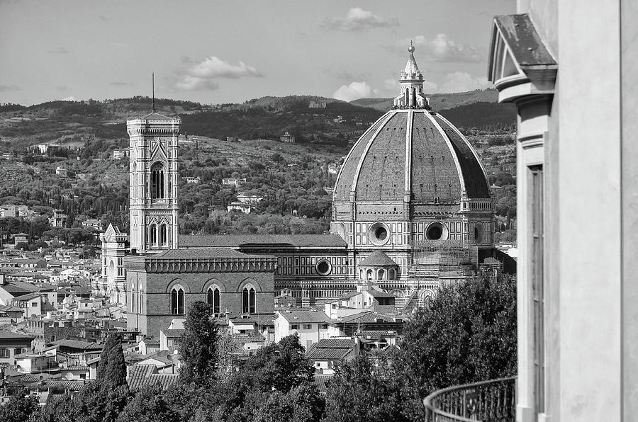 Duomo View from Boboli Gardens Observatory Black and White Photograph by Shawn OBrien