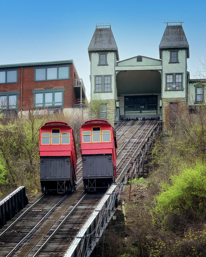 Duquesne Incline - Trolley Cars Passing Photograph by Susan Rissi Tregoning