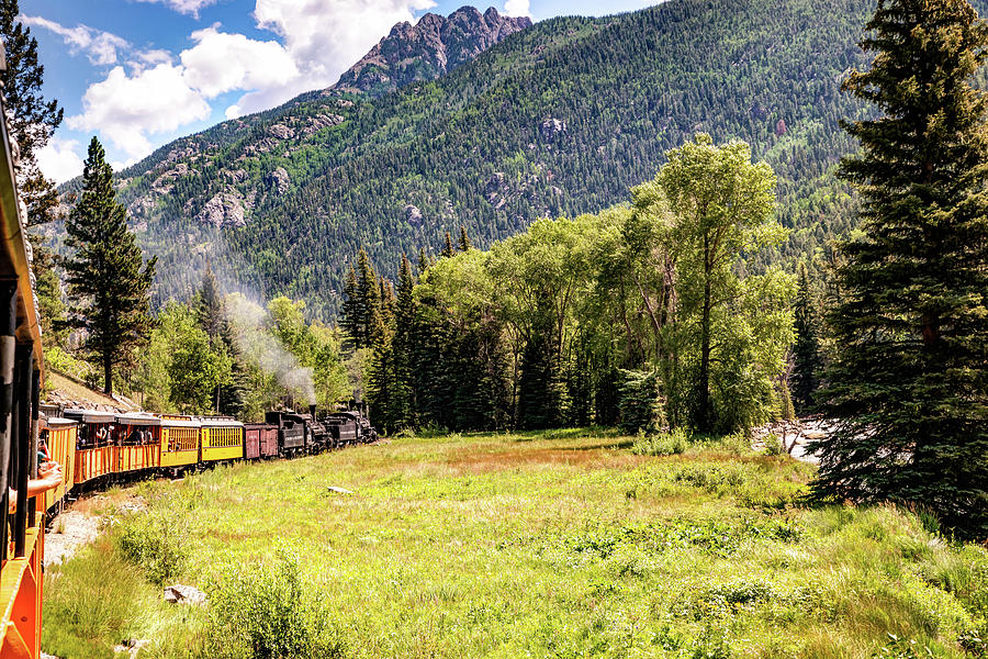 Durango Train Photograph - Durango and Silverton Colorado Train Passing Through The San Juan Mountains by Gregory Ballos