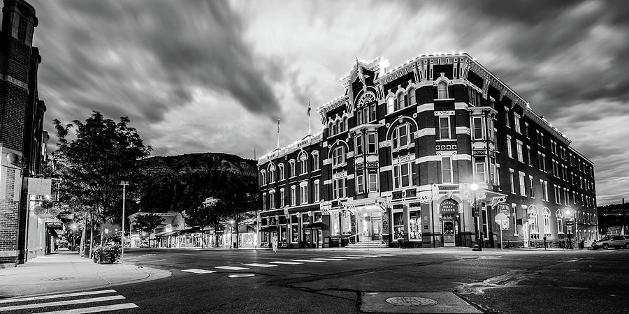 Black And White Photograph - Durango Colorado Skyline Panorama in Black and White by Gregory Ballos