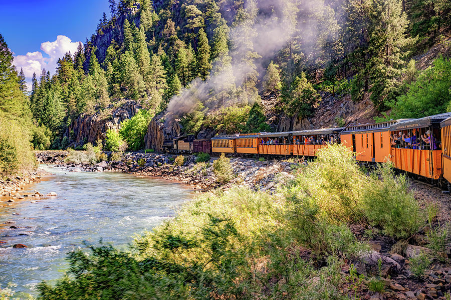 Tree Photograph - Durango Mountain Train Along the Colorado Animas River by Gregory Ballos