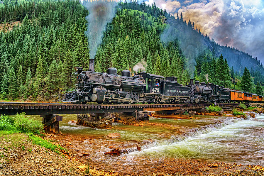 Durango-Silverton Steam Engine Train Crossing the Anamis River Near Silverton_GRK6275_072520215397 Photograph by Greg Kluempers
