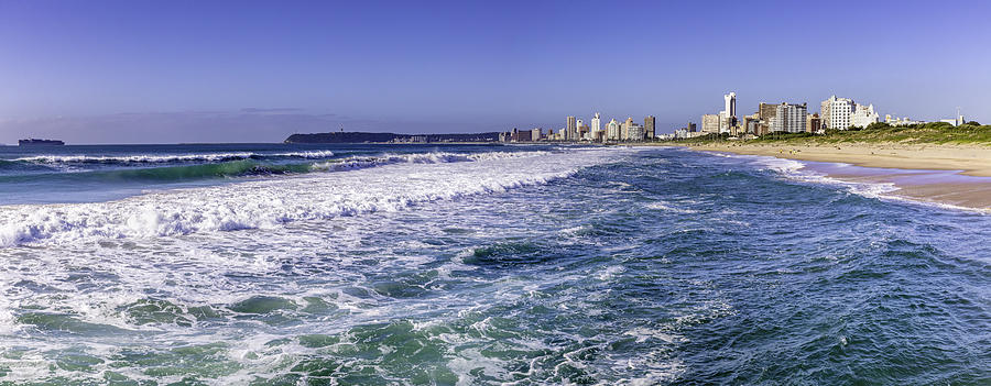 Durban Cityscape with the surf of the indian ocean Photograph by Thegift777