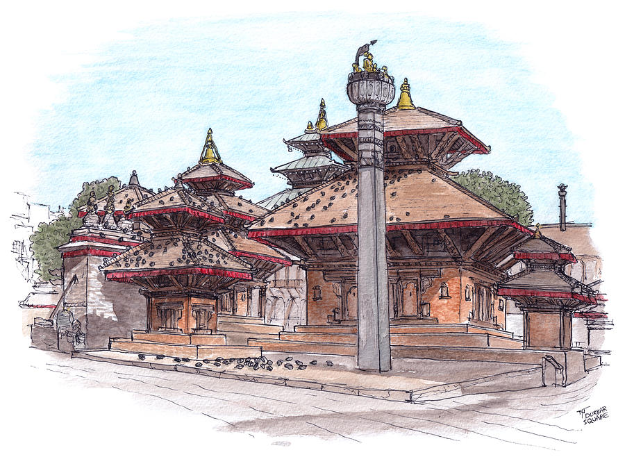 Durbar Square - Kathmandu Painting by Tom Napper